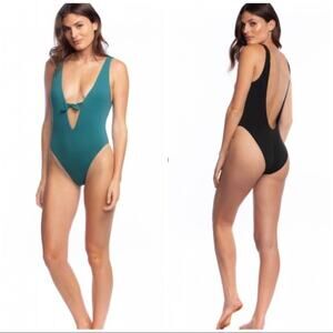 the bikini lab solid tie front one piece swim suit Size Medium